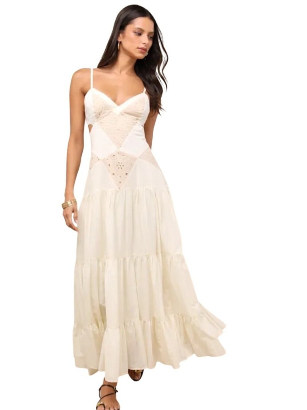 Title:Lulus Maisha Ivory Beige Embroidered Drop Waist Maxi Dress Large NWT Boho